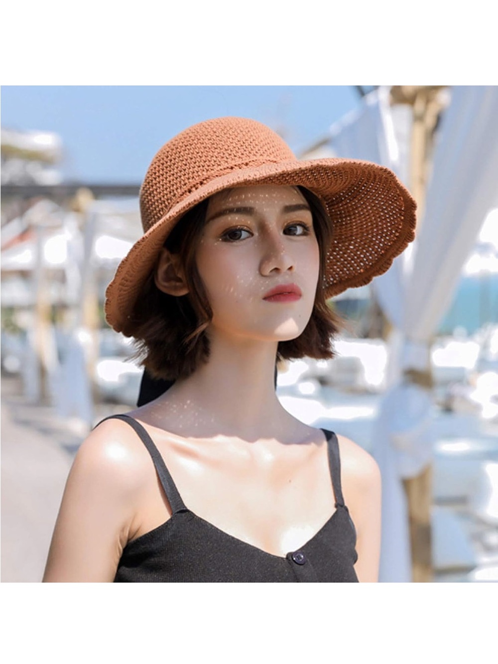 Sun Hats for Women with Ponytail Hole UV Protection Wide Brim Beach Cap Lightwei